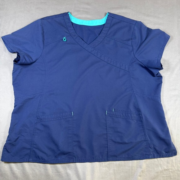 Cherokee Other - Cherokee Workwear Women 3XL Navy Teal Scrub Top V-Neck Medical Nursing